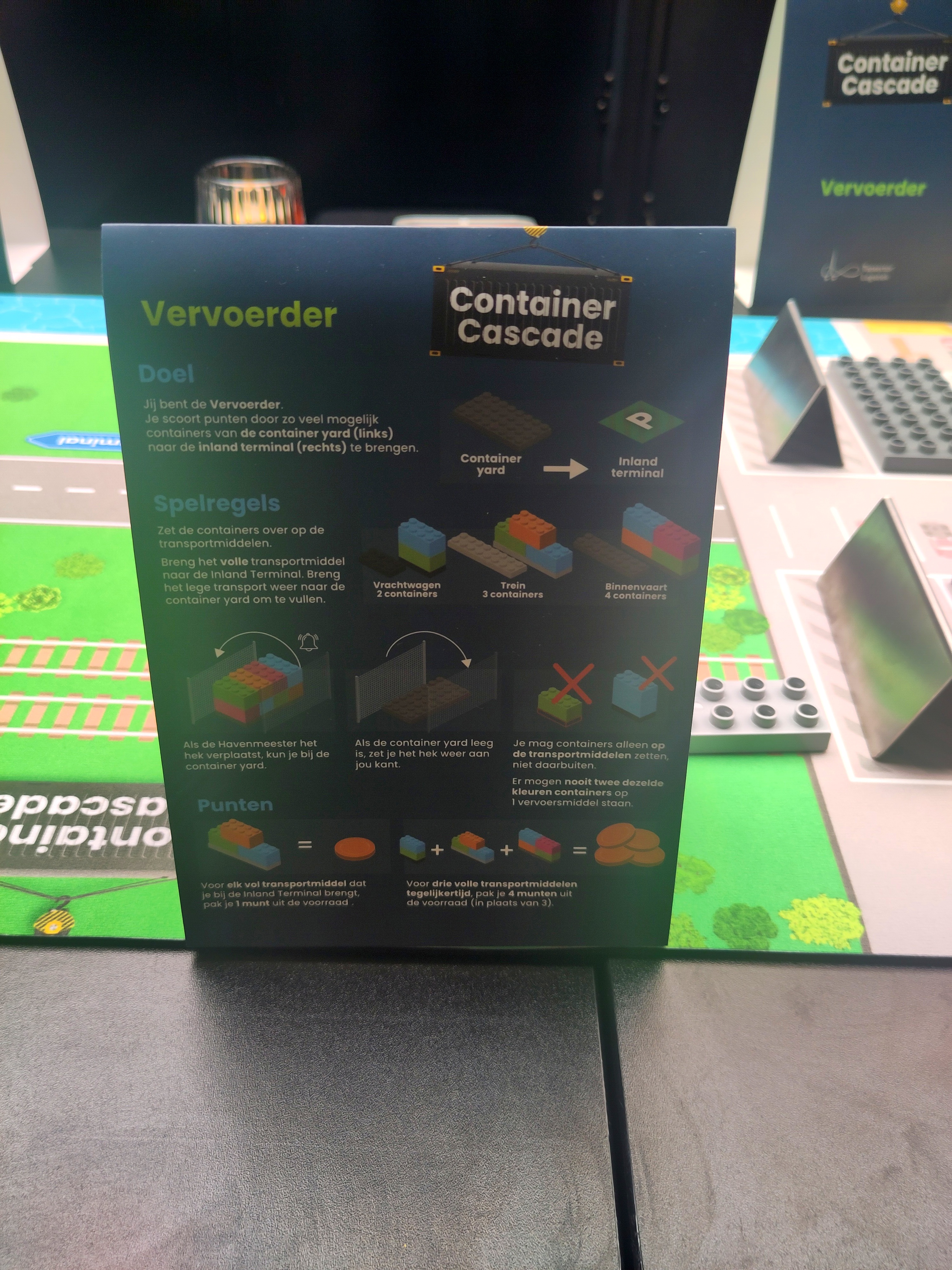 Vervoerder role card showing transport mode mechanics and bonus scoring for running multiple full vehicles simultaneously.
